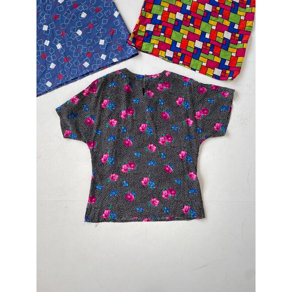 VINTAGE 80s Boxy Patterned Top Wholesale Bundle / 3 Pcs / Silk Lot Womens - Picture 7 of 9